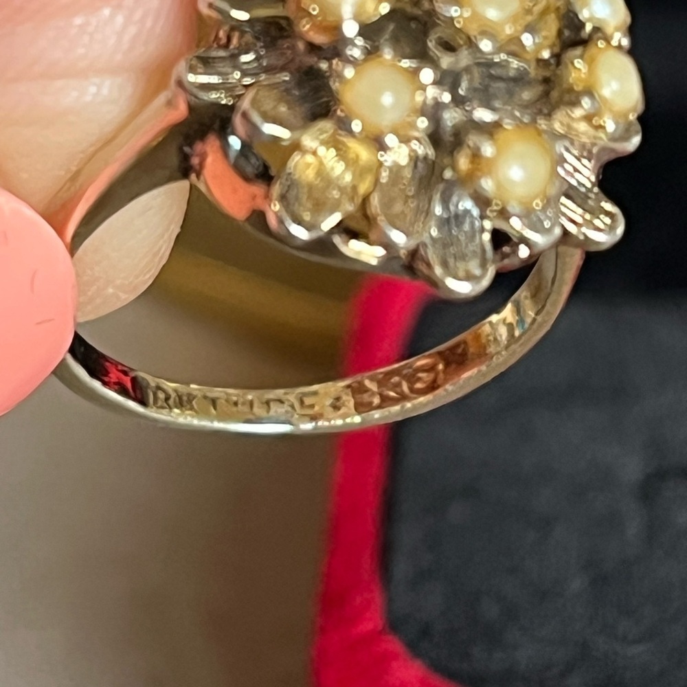 Vintage 18K Seed Pearl Cluster Ring 18K GF 60s-70s size 7 - Picture 8 of 11